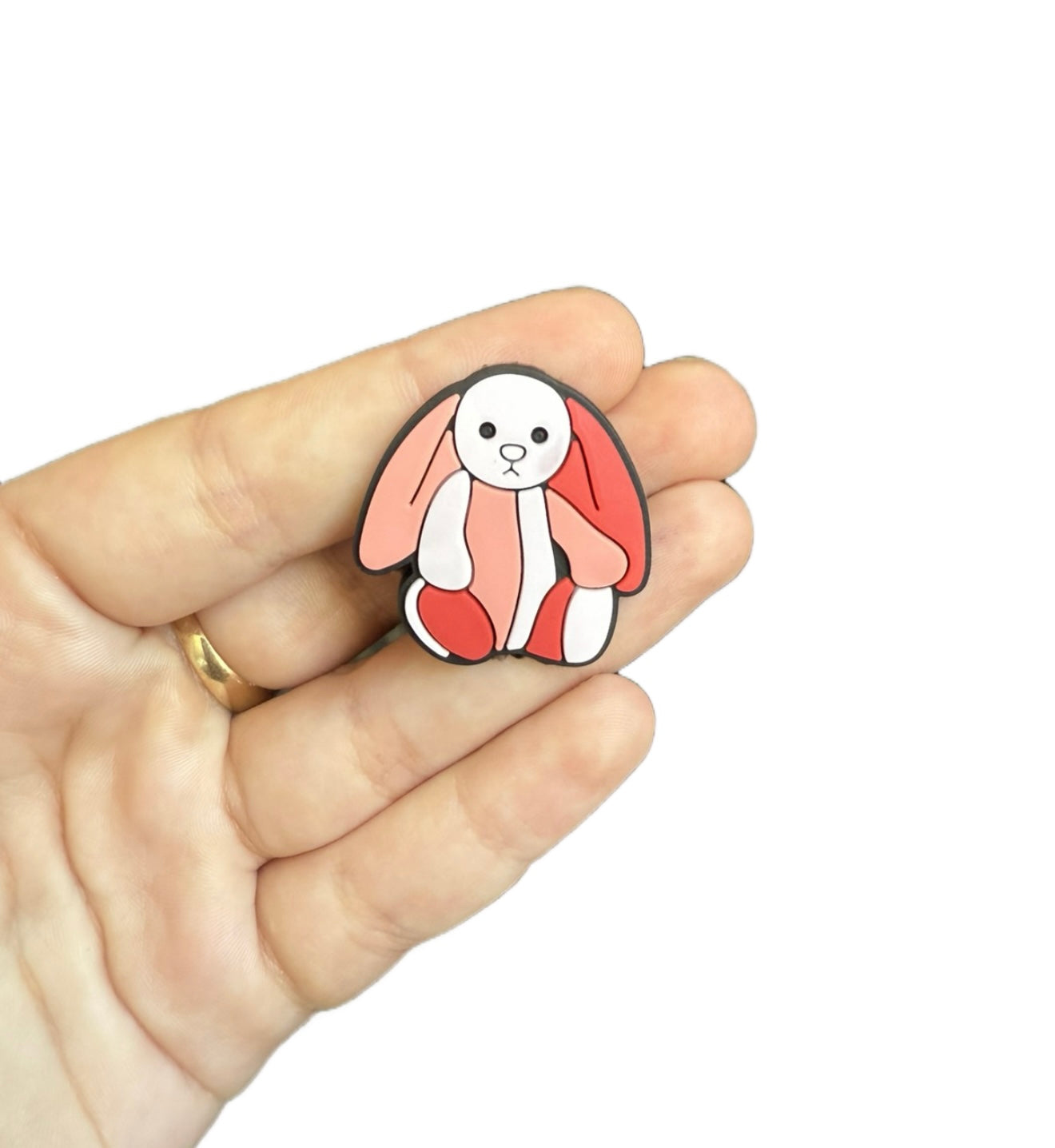 Jelly teddy pink patchwork bunny shoe charm