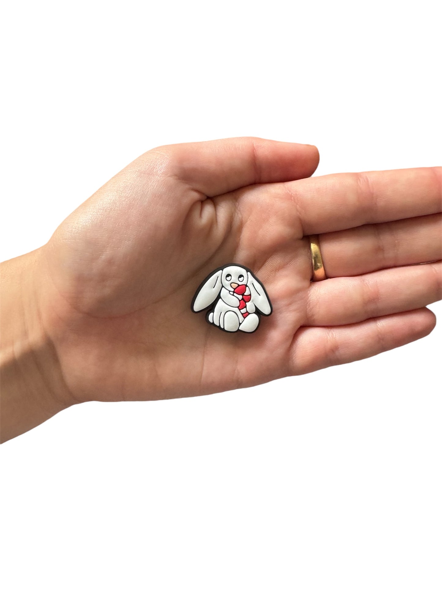 Jelly teddy candycane bunny shoe charm