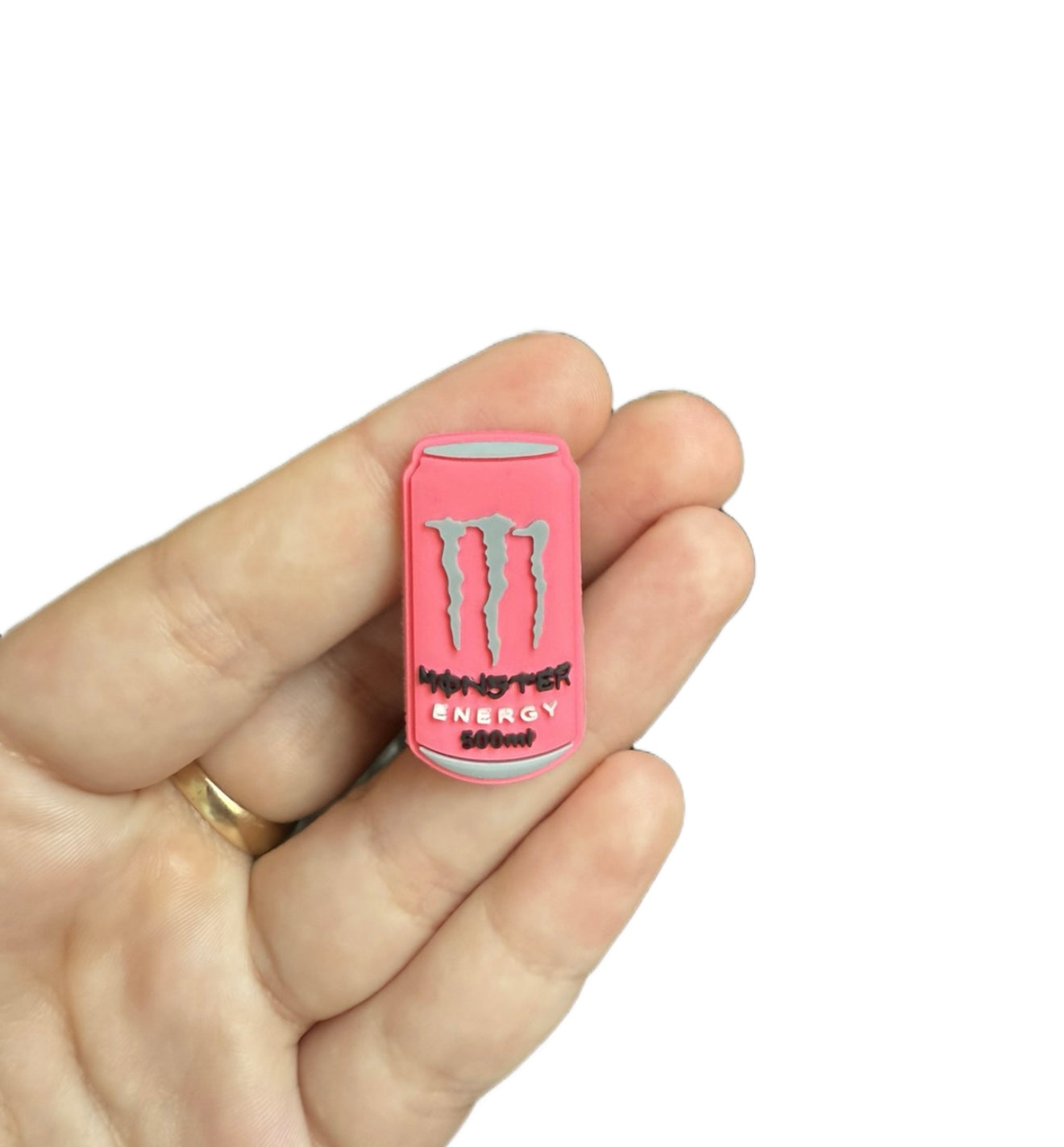 Bright pink monster energy shoe charm