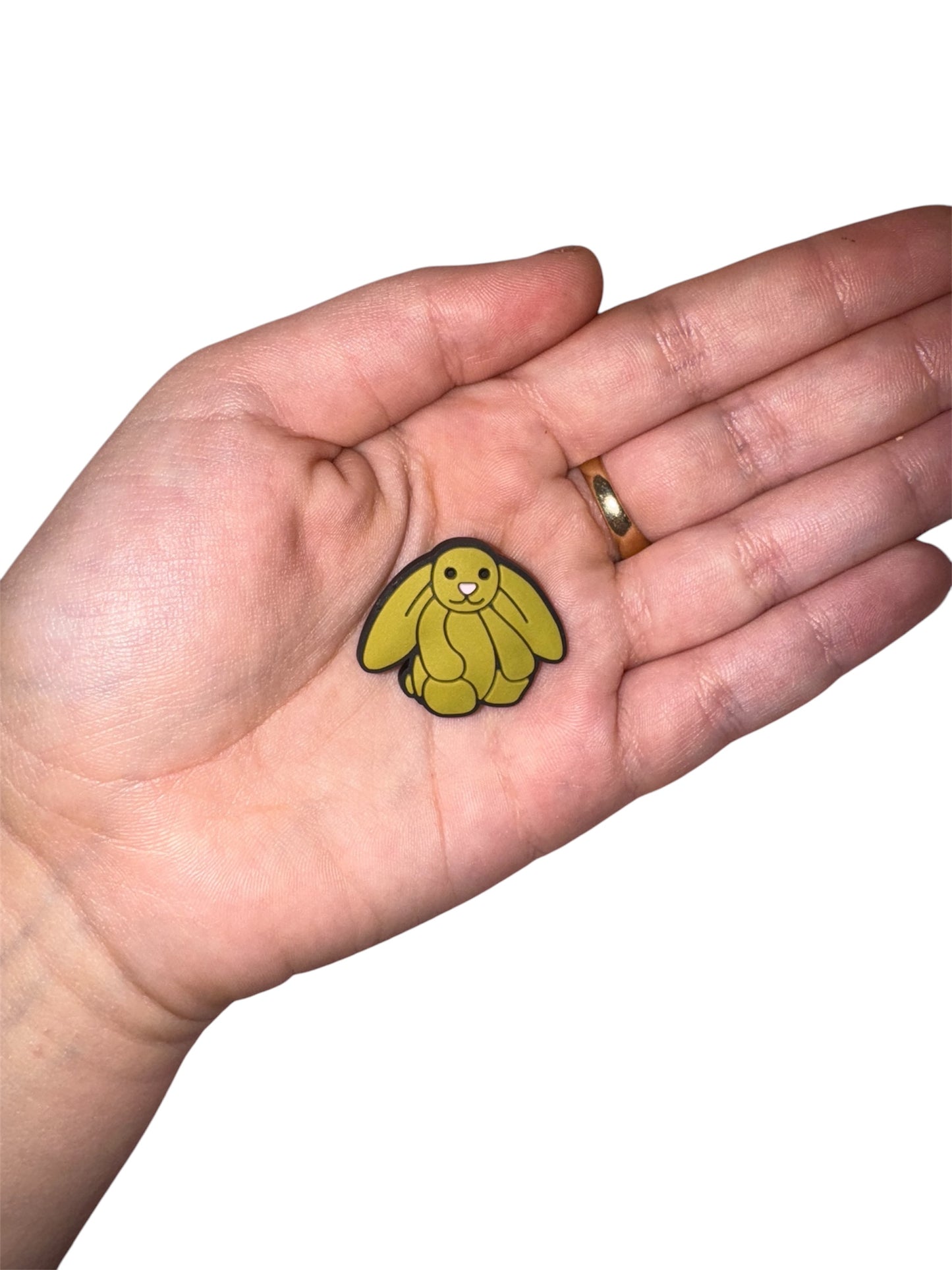 Jelly teddy khaki green rabbit shoe charm
