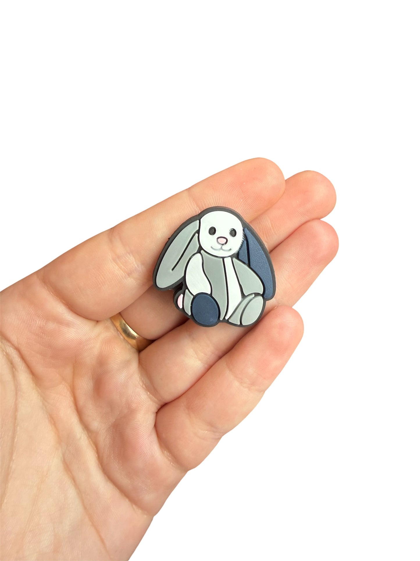 Jelly teddy blue patchwork bunny shoe charm
