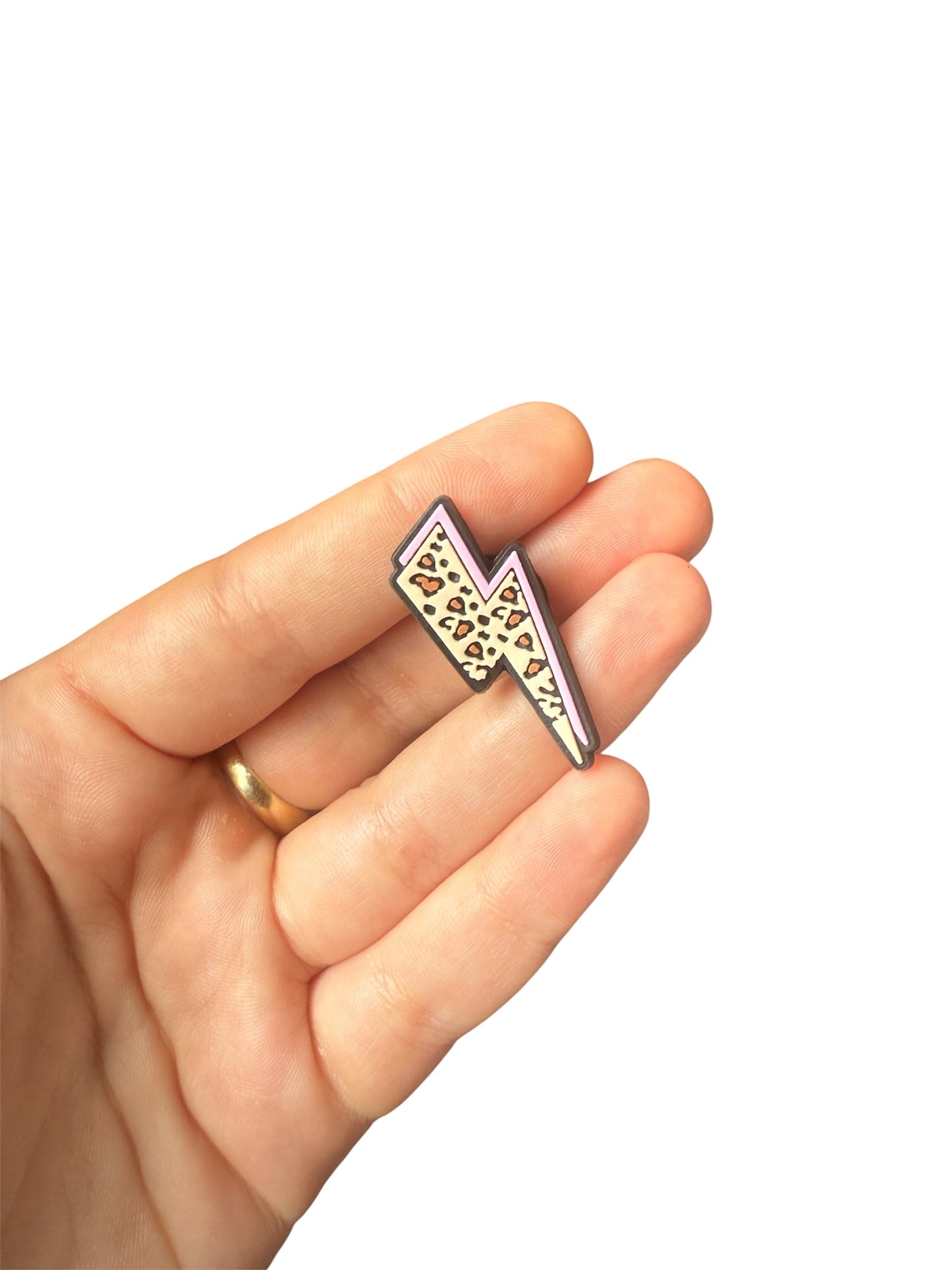 Leopard print lightening bolt shoe charm