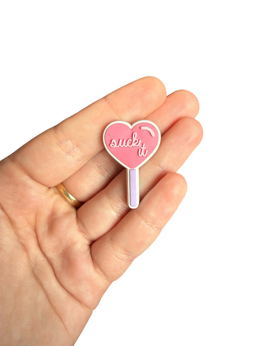 Suck it lollipop shoe charm